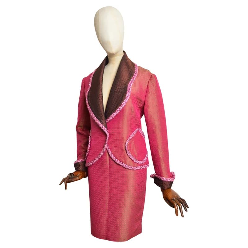 Dior — F/W 1992 Christian Dior Gianfranco Ferre Hot Pink Jacquard Cannage Skirt Suit — Designer Shoe — resale