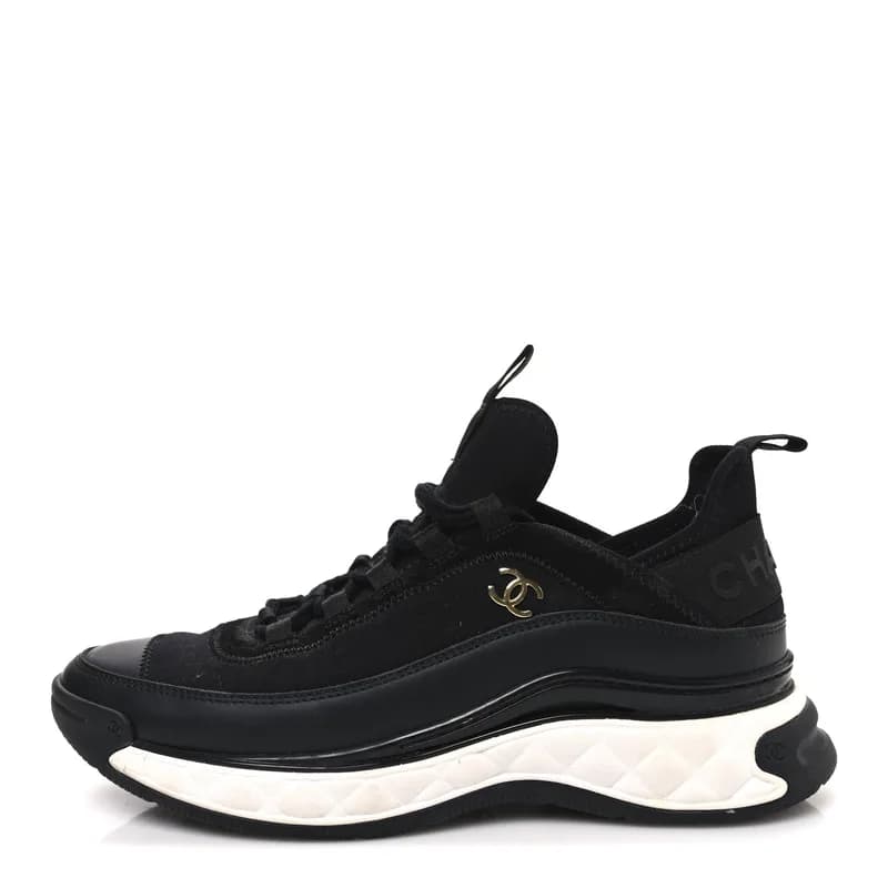 Chanel — Velvet Calfskin Mixed Fibers CC Sneakers 38.5 Black — Designer Shoe — resale