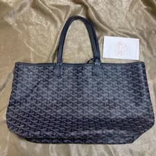 Goyard — Navy Coated Canvas Leather Tote Bag w/Pouch GOYARD Saint Louis PM — Handbag — resale