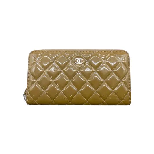 Chanel Khaki Patent Zippy Wallet