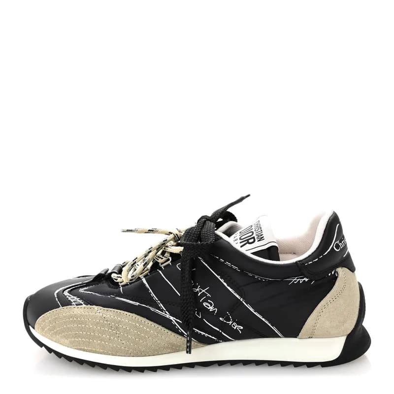 Dior — Calfskin Nylon Womens D-Sketch Sneakers 39 Black — Designer Shoe — resale