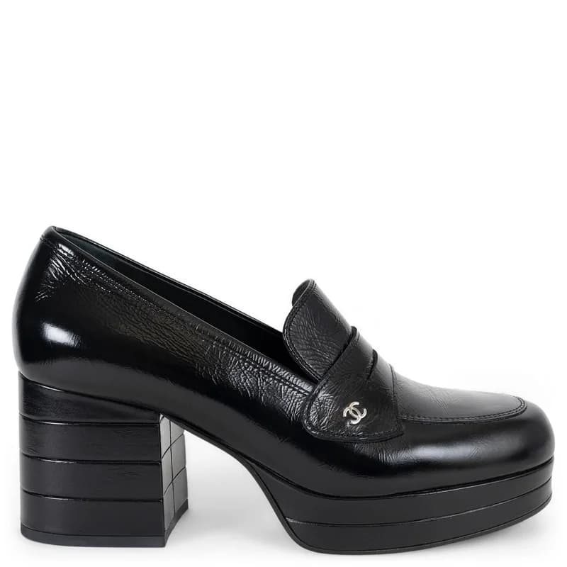 Chanel — Chanel Black Leather 24K Platform Loafer Style Pumps, Shoes 39 — Designer Shoe — resale