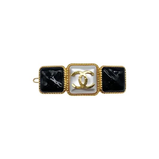 Chanel Pearl Black Gold CC Hair Clip Barrette