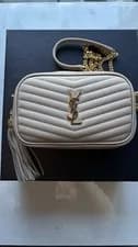 Saint Laurent — Excellent Condition Saint Laurent Mini Lou Grained Crossbody Camera Bag in Beige — Handbag — resale