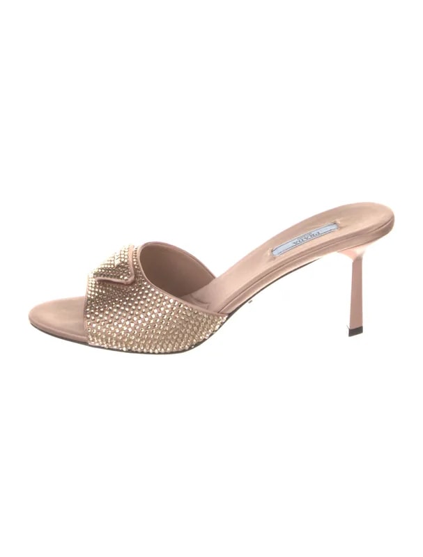 Prada — Enameled Metal Triangle Printed Slides — Designer Shoe — resale