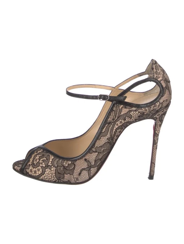 Christian Louboutin — Lace Trim Embellishment Pumps — Designer Shoe — resale