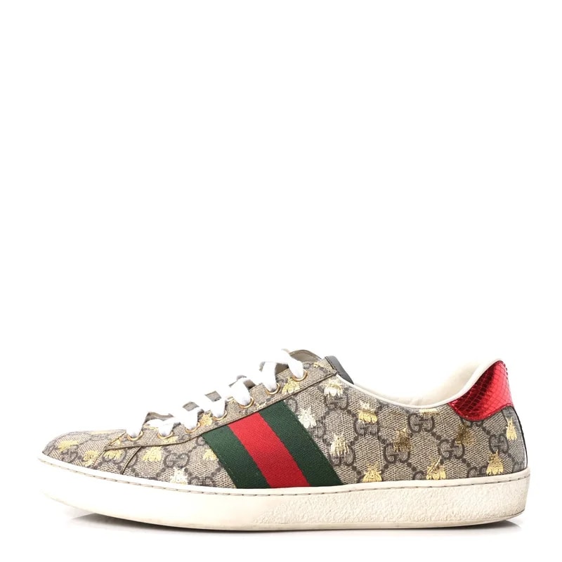 Gucci — Monogram Bees Ayers Web Ace Sneakers 9.5 Oro — Designer Shoe — resale