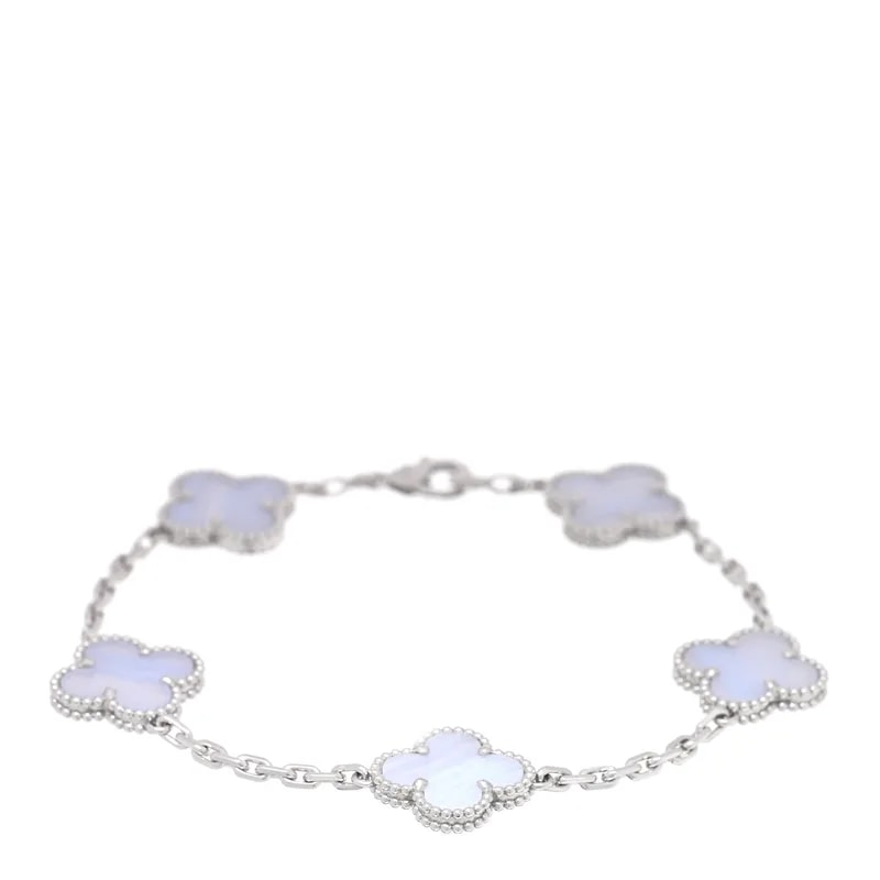 18K White Gold Chalcedony 5 Motifs Alhambra Bracelet 2