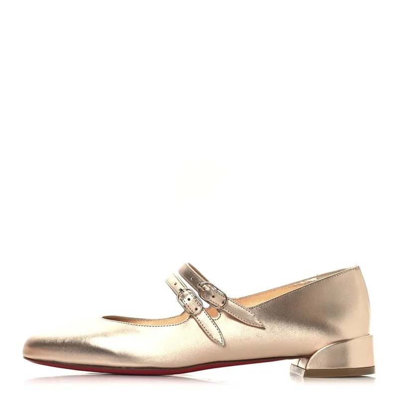 Christian Louboutin — Calf Laminato Sweet Jane Flats 35.5 Leche — Designer Shoe — resale