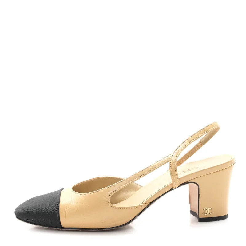 Chanel — Grosgrain Cap Toe CC Slingback Pumps — Designer Shoe — resale