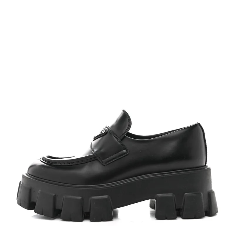 Prada — Spazzolato Rois Metal Triangle Logo Monolith 55mm Loafers — Designer Shoe — resale