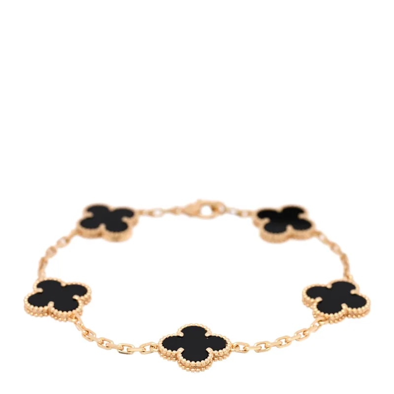 18K White Gold Chalcedony 5 Motifs Alhambra Bracelet 3