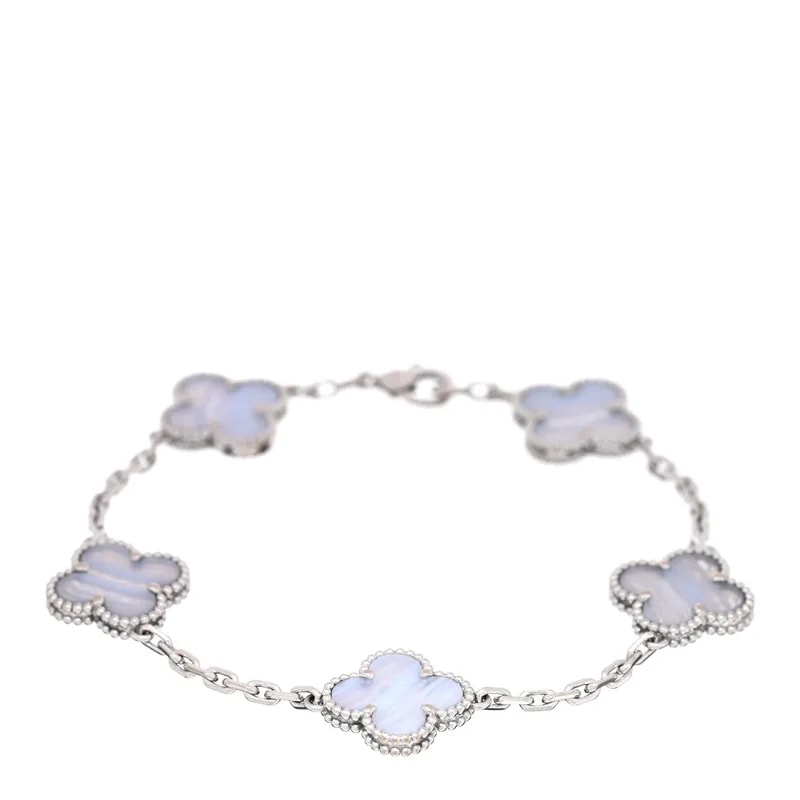 18K White Gold Chalcedony 5 Motifs Alhambra Bracelet 4