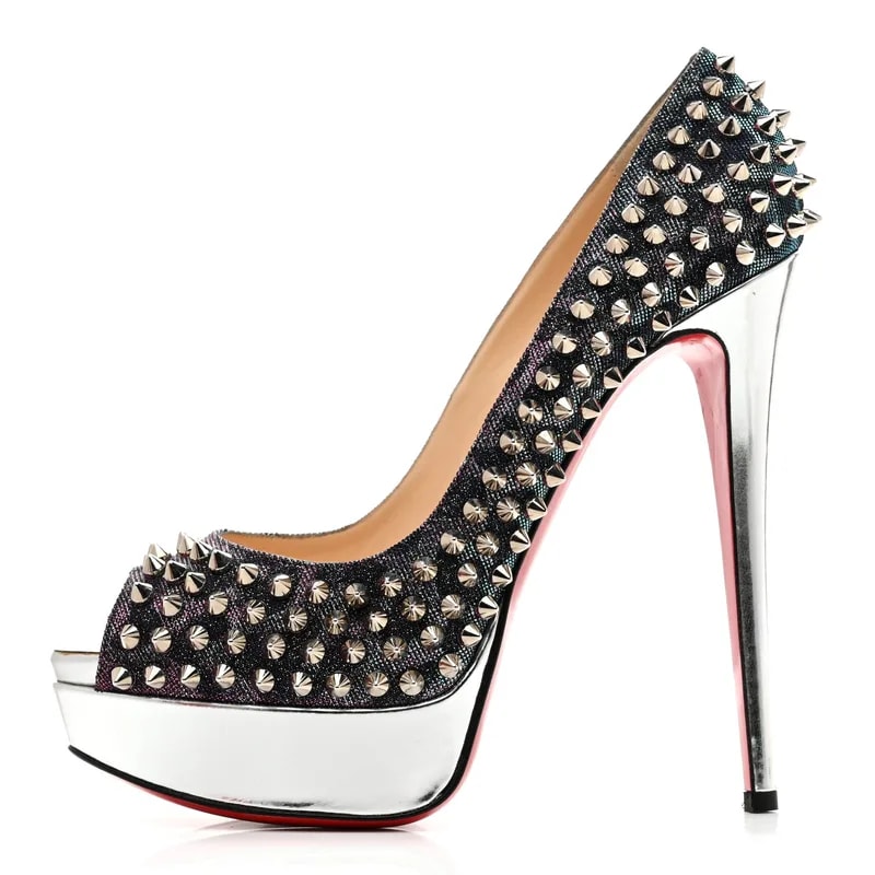 Christian Louboutin — Lame Lady Peep Spikes 150 Pumps 39 — Designer Shoe — resale