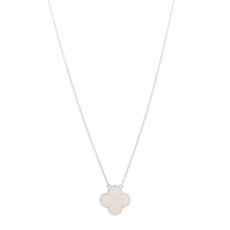 18K White Gold Mother of Pearl Alhambra Pendant Necklace 2