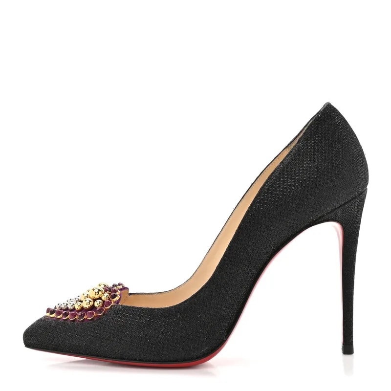 Christian Louboutin — Glitter Tisse Veau Velours Coralta Mia 100 Pumps 39 Version — Designer Shoe — resale