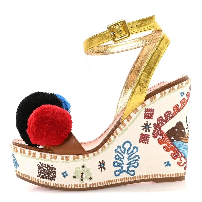 Christian Louboutin — Embroidered Cycladissimo 120 Wedge Sandals 40 — Designer Shoe — resale
